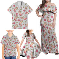 Gray Paniolo Palaka Hawaiian Cowgirl Christmas Family Matching Off Shoulder Maxi Dress and Hawaiian Shirt - Polynesian Pride