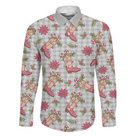 Gray Paniolo Palaka Hawaiian Cowgirl Christmas Family Matching Off Shoulder Short Dress and Hawaiian Shirt - Polynesian Pride