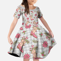 Gray Paniolo Palaka Hawaiian Cowgirl Christmas Family Matching Short Sleeve Bodycon Dress and Hawaiian Shirt - Polynesian Pride