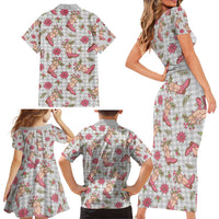 Gray Paniolo Palaka Hawaiian Cowgirl Christmas Family Matching Short Sleeve Bodycon Dress and Hawaiian Shirt - Polynesian Pride