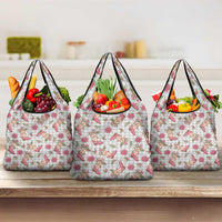 Gray Paniolo Palaka Hawaiian Cowgirl Christmas Grocery Bag - Polynesian Pride