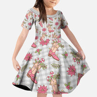 Gray Paniolo Palaka Hawaiian Cowgirl Christmas Kid Short Sleeve Dress - Polynesian Pride