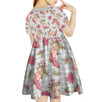 Gray Paniolo Palaka Hawaiian Cowgirl Christmas Kid Short Sleeve Dress - Polynesian Pride