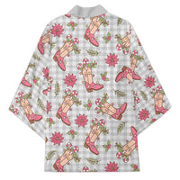 Gray Paniolo Palaka Hawaiian Cowgirl Christmas Kimono LT9 - Polynesian Pride
