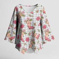 Gray Paniolo Palaka Hawaiian Cowgirl Christmas Kimono Sleeve Blouse LT9 Female Gray - Polynesian Pride