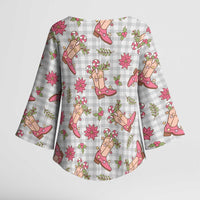 Gray Paniolo Palaka Hawaiian Cowgirl Christmas Kimono Sleeve Blouse LT9 - Polynesian Pride
