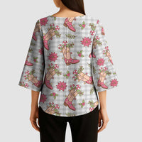 Gray Paniolo Palaka Hawaiian Cowgirl Christmas Kimono Sleeve Blouse LT9 - Polynesian Pride