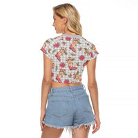 Gray Paniolo Palaka Hawaiian Cowgirl Christmas Raglan Cropped T Shirt - Polynesian Pride