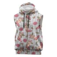 Gray Paniolo Palaka Hawaiian Cowgirl Christmas Sleeveless Zip Hoodie - Polynesian Pride