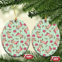 Green Paniolo Palaka Hawaiian Cowgirl Christmas Ceramic Ornament - Polynesian Pride