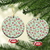 Green Paniolo Palaka Hawaiian Cowgirl Christmas Ceramic Ornament - Polynesian Pride