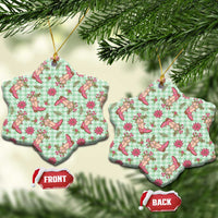 Green Paniolo Palaka Hawaiian Cowgirl Christmas Ceramic Ornament - Polynesian Pride