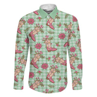 Green Paniolo Palaka Hawaiian Cowgirl Christmas Family Matching Long Sleeve Bodycon Dress and Hawaiian Shirt - Polynesian Pride