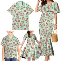 Green Paniolo Palaka Hawaiian Cowgirl Christmas Family Matching Mermaid Dress and Hawaiian Shirt - Polynesian Pride