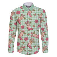 Green Paniolo Palaka Hawaiian Cowgirl Christmas Family Matching Off The Shoulder Long Sleeve Dress and Hawaiian Shirt - Polynesian Pride