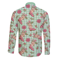 Green Paniolo Palaka Hawaiian Cowgirl Christmas Family Matching Off The Shoulder Long Sleeve Dress and Hawaiian Shirt - Polynesian Pride