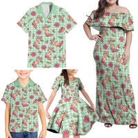 Green Paniolo Palaka Hawaiian Cowgirl Christmas Family Matching Off Shoulder Maxi Dress and Hawaiian Shirt - Polynesian Pride