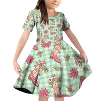 Green Paniolo Palaka Hawaiian Cowgirl Christmas Family Matching Off Shoulder Short Dress and Hawaiian Shirt - Polynesian Pride