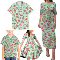 Green Paniolo Palaka Hawaiian Cowgirl Christmas Family Matching Puletasi and Hawaiian Shirt - Polynesian Pride