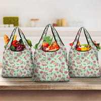 Green Paniolo Palaka Hawaiian Cowgirl Christmas Grocery Bag - Polynesian Pride