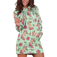 Green Paniolo Palaka Hawaiian Cowgirl Christmas Hoodie Dress - Polynesian Pride