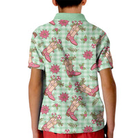 Green Paniolo Palaka Hawaiian Cowgirl Christmas Kid Polo Shirt - Polynesian Pride