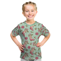 Green Paniolo Palaka Hawaiian Cowgirl Christmas Kid T Shirt LT9 Green - Polynesian Pride