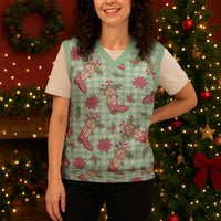 Green Paniolo Palaka Hawaiian Cowgirl Christmas Knitted V-Neck Vest - Polynesian Pride