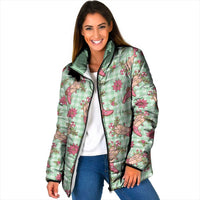 Green Paniolo Palaka Hawaiian Cowgirl Christmas Padded Jacket - Polynesian Pride