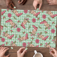 Green Paniolo Palaka Hawaiian Cowgirl Christmas Puzzle LT9 - Polynesian Pride