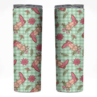 Green Paniolo Palaka Hawaiian Cowgirl Christmas Skinny Tumbler - Polynesian Pride