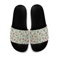 Green Paniolo Palaka Hawaiian Cowgirl Christmas Slide Sandals - Polynesian Pride