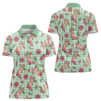 Green Paniolo Palaka Hawaiian Cowgirl Christmas Women Polo Shirt - Polynesian Pride