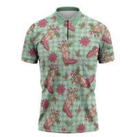 Green Paniolo Palaka Hawaiian Cowgirl Christmas Zipper Polo Shirt - Polynesian Pride