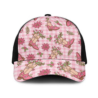 Pink Paniolo Palaka Hawaiian Cowgirl Christmas Baseball Net Cap LT9 One Size Black Pink - Polynesian Pride