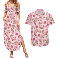 Pink Paniolo Palaka Hawaiian Cowgirl Christmas Couples Matching Summer Maxi Dress and Hawaiian Shirt - Polynesian Pride