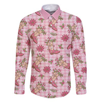 Pink Paniolo Palaka Hawaiian Cowgirl Christmas Family Matching Long Sleeve Bodycon Dress and Hawaiian Shirt - Polynesian Pride