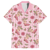 Pink Paniolo Palaka Hawaiian Cowgirl Christmas Family Matching Off The Shoulder Long Sleeve Dress and Hawaiian Shirt - Polynesian Pride