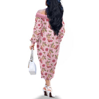 Pink Paniolo Palaka Hawaiian Cowgirl Christmas Family Matching Off The Shoulder Long Sleeve Dress and Hawaiian Shirt - Polynesian Pride