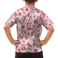 Pink Paniolo Palaka Hawaiian Cowgirl Christmas Family Matching Off Shoulder Maxi Dress and Hawaiian Shirt - Polynesian Pride
