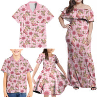 Pink Paniolo Palaka Hawaiian Cowgirl Christmas Family Matching Off Shoulder Maxi Dress and Hawaiian Shirt - Polynesian Pride