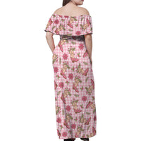Pink Paniolo Palaka Hawaiian Cowgirl Christmas Family Matching Off Shoulder Maxi Dress and Hawaiian Shirt - Polynesian Pride