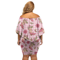 Pink Paniolo Palaka Hawaiian Cowgirl Christmas Family Matching Off Shoulder Short Dress and Hawaiian Shirt - Polynesian Pride