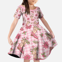 Pink Paniolo Palaka Hawaiian Cowgirl Christmas Family Matching Short Sleeve Bodycon Dress and Hawaiian Shirt - Polynesian Pride