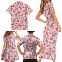 Pink Paniolo Palaka Hawaiian Cowgirl Christmas Family Matching Short Sleeve Bodycon Dress and Hawaiian Shirt - Polynesian Pride