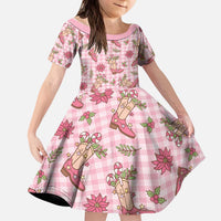 Pink Paniolo Palaka Hawaiian Cowgirl Christmas Kid Short Sleeve Dress - Polynesian Pride