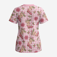 Pink Paniolo Palaka Hawaiian Cowgirl Christmas Scrub Top LT9 - Polynesian Pride