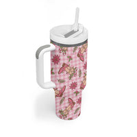 Pink Paniolo Palaka Hawaiian Cowgirl Christmas Tumbler With Handle - Polynesian Pride