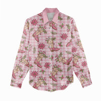 Pink Paniolo Palaka Hawaiian Cowgirl Christmas Women Casual Shirt - Polynesian Pride