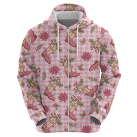 Pink Paniolo Palaka Hawaiian Cowgirl Christmas Zip Hoodie - Polynesian Pride